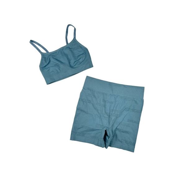 GymShark - Logo Sports Bra and Biker Shorts Set in Teal